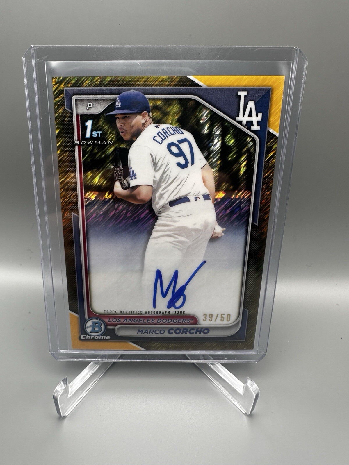 2024 1st Bowman Chrome Marco Corcho Gold Shimmer On Card Auto /50 LA Dodgers