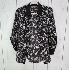 Catherine Malandrino Womens Blouse Small Black Paris Love Eiffel Tower Print