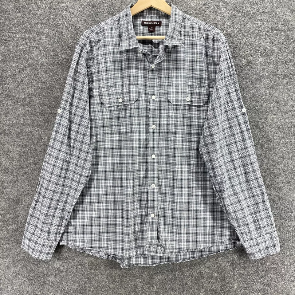 Рубашка мужская Michael Kors XL серая клетчатая с воротником на пуговицах с длинным рукавом хлопок - Изображение 4 из 4