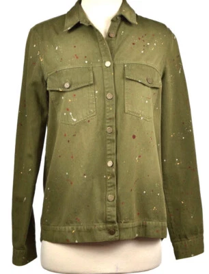 Sur chemise coton épais vert kaki tâches de peinture ZARA M - Photo 1/4