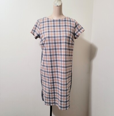 J.Jill Camel Light Brown Beige Gray Plaid Dress Petite S Packets Comfy
