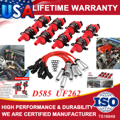 8 D585 Ignition Coil +Spark Plug Wire Packs For Chevrolet Silverado 1500 LS 5.3L