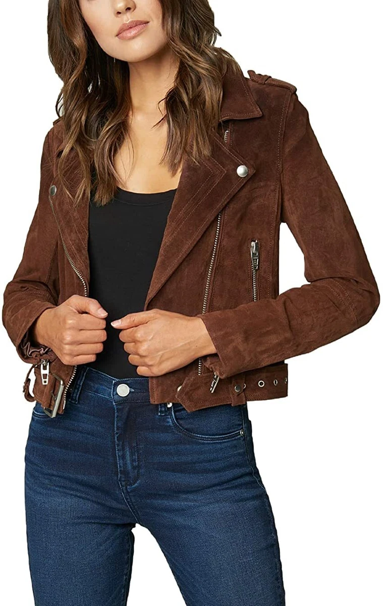 Blanknyc denim faux leather fitted moto jacket top