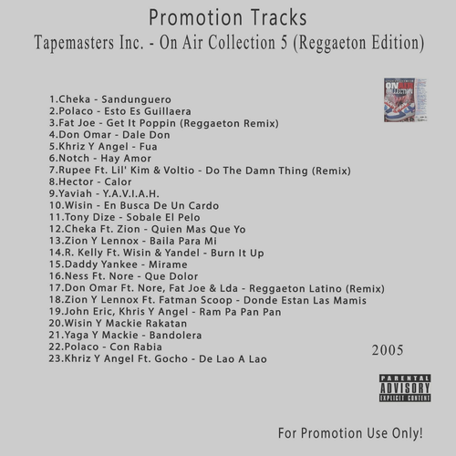 CD Reggaeton Spanish Promo. On Air Collection 5 (Reggaeton Edition