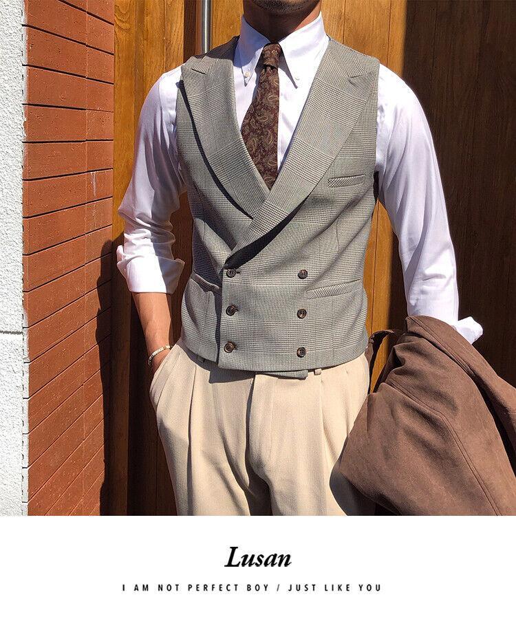 Mens Slim Fit Double Breasted Vest Set Peak Lapel Wavlynn Formal Events Tailored Look