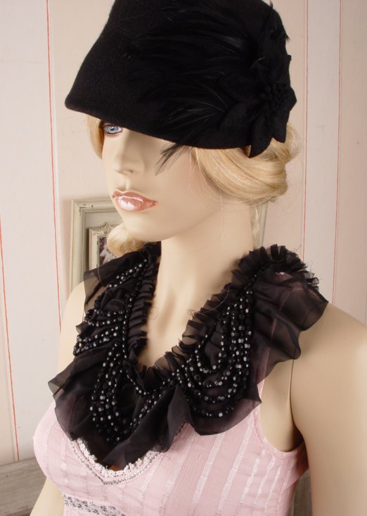 Collier Shabby Chic Noir Perles Artificielles - Vintage Fantaisie - Palazzo INT