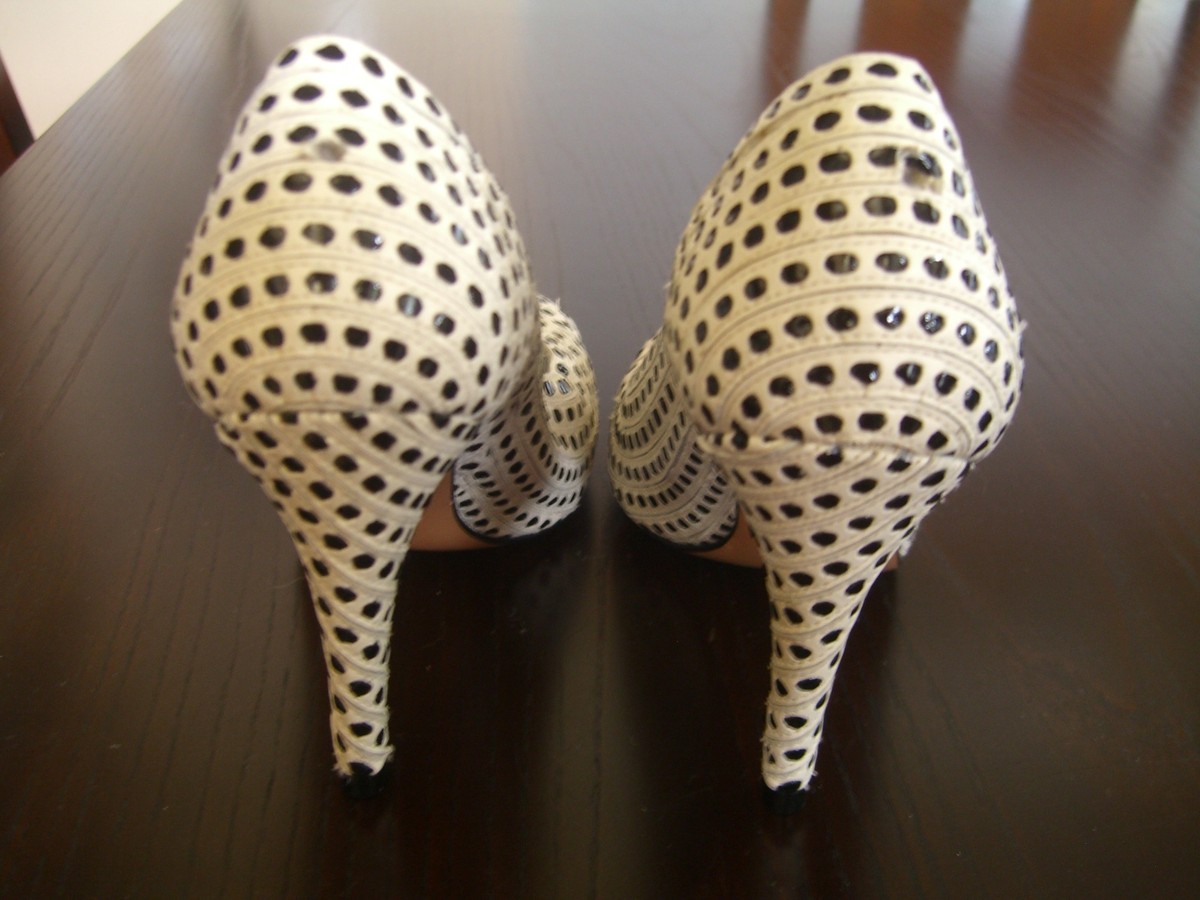 Escarpins Femme Report Signature Keely - Cuir Clouté Blanc Et Noir, Taille US 6, Portés 1 Fois