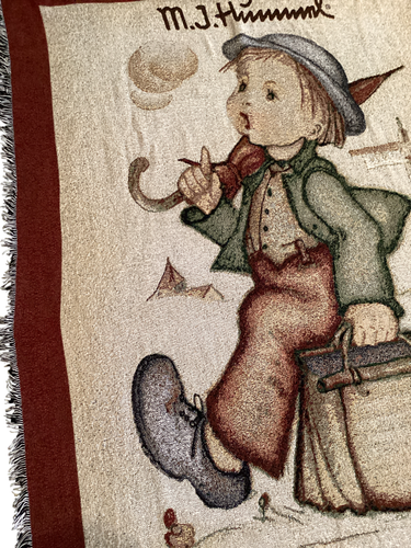 Vintage Hummel Tapestry Throw Blanket The Merry Wanderer Figure 54x72" - Picture 6 of 7