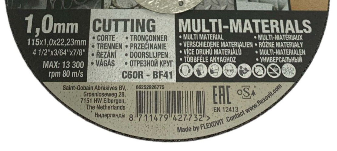 50 x FLEXOVIT 100mm / 4 MEGA-LINE ULTRA THIN METAL CUT-OFF WHEEL
