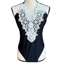 Blooming Jelly Women's Black One Piece Swimsuit Lace Tummy Control Size L NWOT