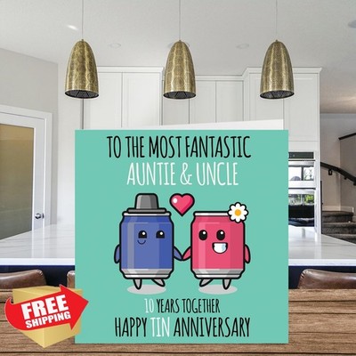 Stuff4 Aunt Uncle Tin Anniversary Card 10 Years Together Greeting Card