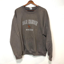 Bar Harbor Maine Sweatshirt Mens Large Gray Distressed Crewneck Moose Pullover