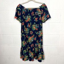 Lands End Tiered Midi Dress Off Shoulder Ruffle Tropical Floral Resort Travel L