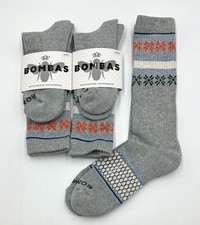 3 Pairs BOMBAS Women's Solid Snowflake Calf Socks Honeycomb Size L 11-13 Grey
