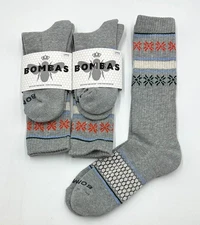 3 Pairs BOMBAS Women's Solid Snowflake Calf Socks Honeycomb Size L 11-13 Grey