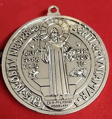 St Benedict Medal  Silver Plated Large Roman Medalla De San Benito 