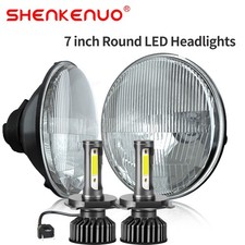 For Ford Mustang 1965-1978 Pair 7inch Glass Lens Round Led Headlights Hilo Beam