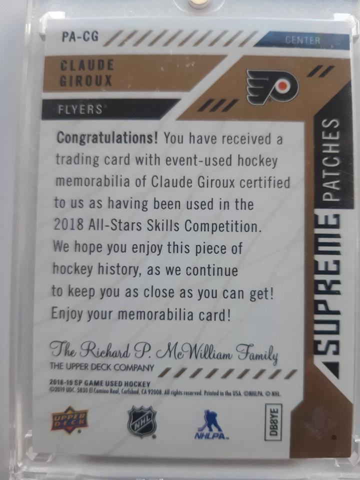 2018-19 UD SP Juego Usado Supreme Patches Claude Giroux #11/15 **Insane 7 clr** Foto 2 de 2