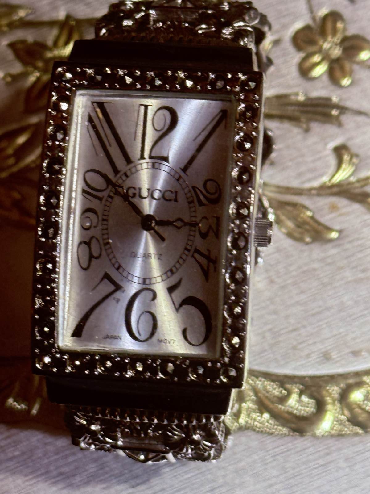 Gucci Quartz Watch Rectangular Face Rhinestone Be… - image 1