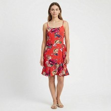 Express Womens Dress Floral Mini Medium Red Ruffle Faux Wrap Summer Boho