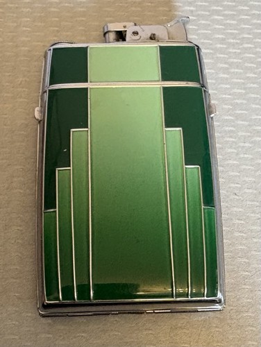 Art Deco Evans Cigarette Case Lighter Combo Green Enamel Trig-A-Lite