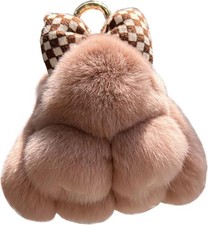 Fluffy Keychain Bow Plush Bunny Key Rings Faux Fur Keyring Pompom Keychain Decor