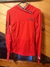 Red hooded long sleeve performance top