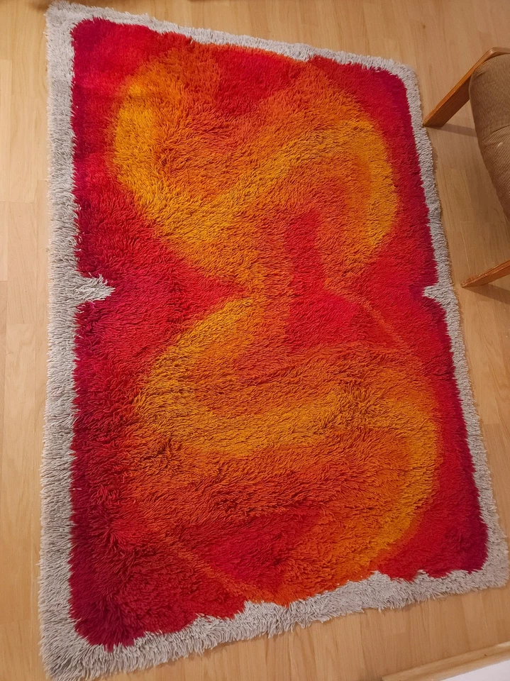 DESSO Allegro shag dralon wool rug orange yellow red vintage Mid Century 60s 70s Foto 3 de 4
