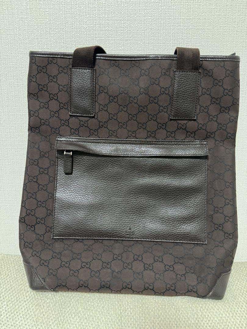 GUCCI Brown Monogram Tote Bag with Logo Detail