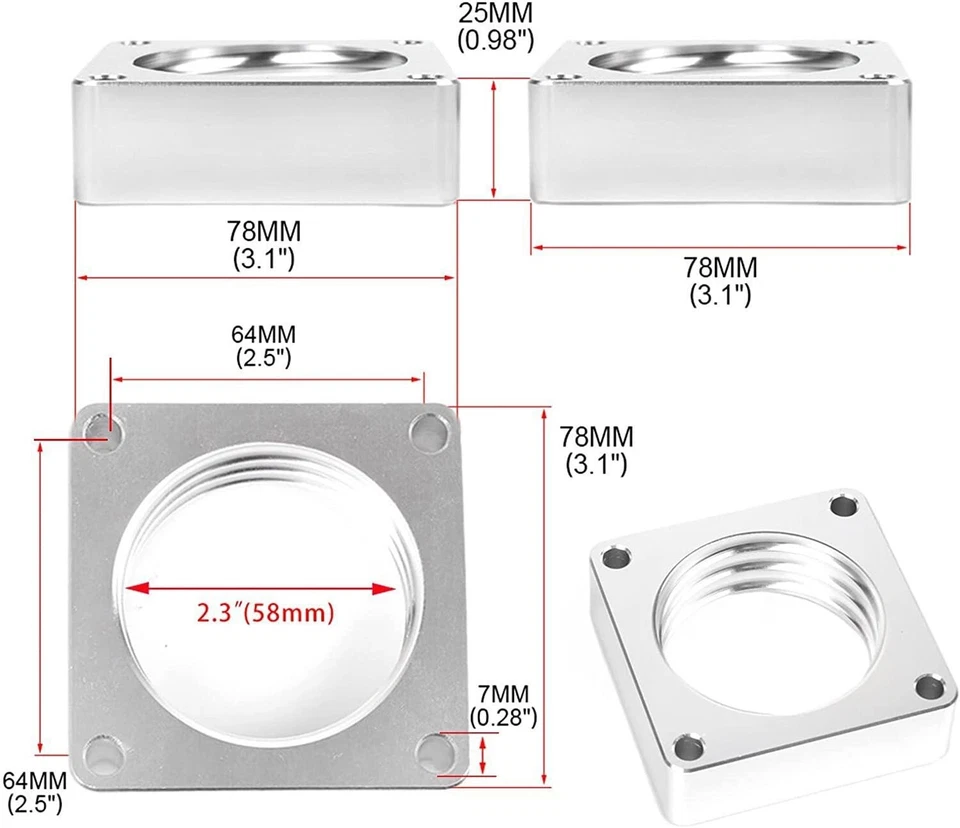 New 4-Bolt Throttle Body Spacer for 1987-2006 Jeep XJ YJ TJ WJ 4.0L 2.5L Silver - Image 4 of 4