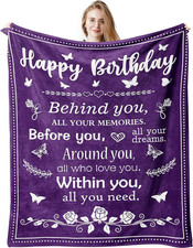 Birthday Gifts for Women/Men/Her/Him Friendship Blanket Purple 60"X50", Happy Bi