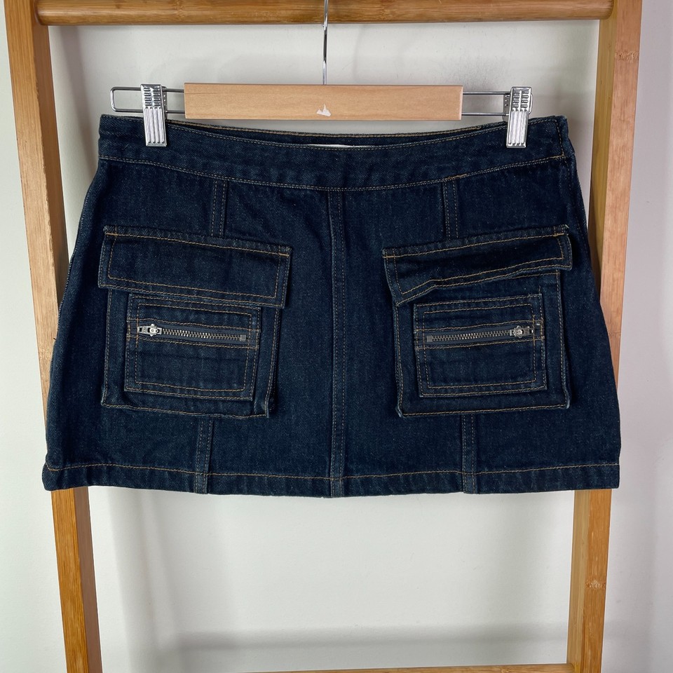 Glassons Denim Cargo Mini Skirt Womens 8 Black Utility Pocket Streetwear Y2K