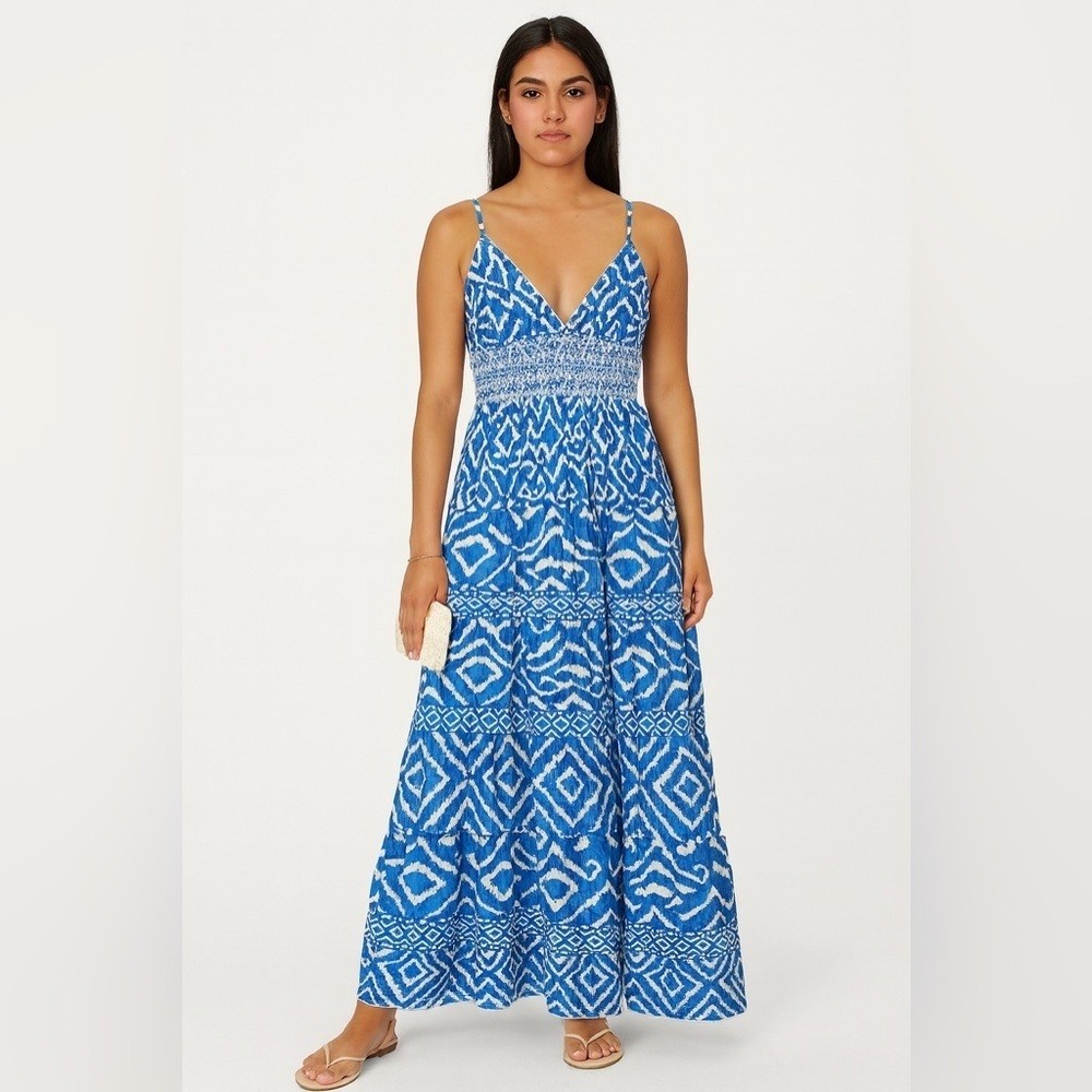 caroline constas dress blue NWT and White Geometric Ikat Maxi in size Large Black Lace Top Wedding resort wear 2026 This stunning dress features Select Shoe size:41
