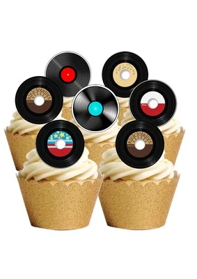 ORANGE TRADING Cake Toppers Vinyl Records 12 Pre-Cut Edible Wafer Paper Decorations