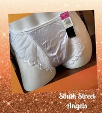 VINTAGE OLGA 40022 WHITE BODYSATIN STRETCH SEMI-SHEER HI-CUT PANTIES MEDIUM