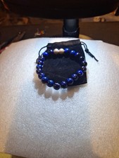 Natural 8mm Lapis Lazuli Beaded Bracelet Blue Gemstone Stretch Bracelet Handmade