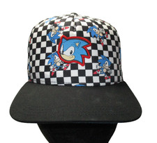 Sega Sonic The Hedgehog Snapback Hat Cap Checkered Racing Kids Youth