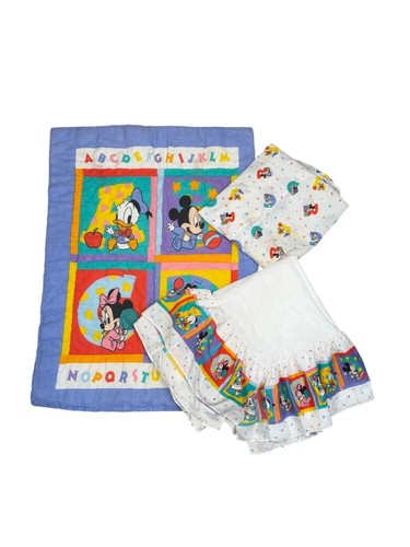 Vintage Disney Babies Dundee Crib Bedding Set Sheet Quilt Skirt Mickey Donald