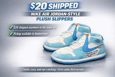 Nike Air Jordan‑Inspired UNC Blue Plush Slippers | Soft  display picture 1