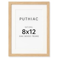 puthiac 8x12 Solid Oak Wood Picture Frame with 6x8 Mat, Natural Oak, 1 Pack