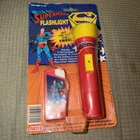 Vintage SUPERMAN FLASHLIGHT 2 PK w SHIELD EMBLEM COVER 1990 DC NASTA MOC