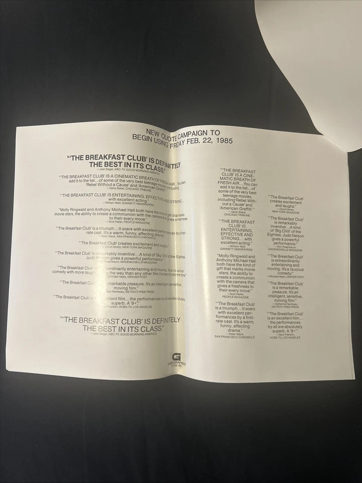 The Breakfast Club 原装 1985 年未切割广告切片(13 页)全露营 - 罕见 — 第 4/4 张图片