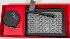 GUESS Monogram Logo Clutch Wristlet Grey Black NIB