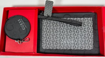 GUESS Monogram Logo Clutch Wristlet Grey Black NIB