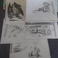 Vintage Dragon Art Pages Lot 10 Fantasy RPG Book Plates Topaz Silver Brass Red