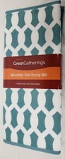 Kitchen Microfiber Dish Drying Mat 15" x 20" TURQUOSE WHITE DESIGN, GG