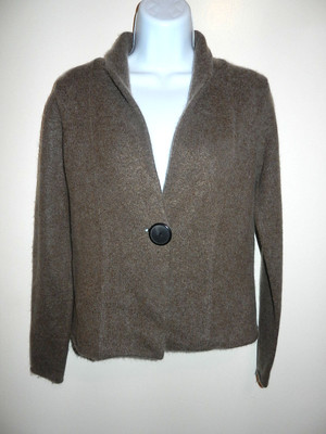 TULULA 30%CASHMERE BROWN 1 BUTTON SHAWL COLLAR CARDIGAN JACKET SWEATER SIZE S/M