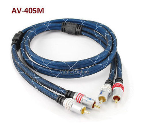 5ft Premium 2-RCA to 2-RCA M/M Audio Cable w/ Blue Mesh Jacket, Manhattan 317542 - Picture 1 of 2