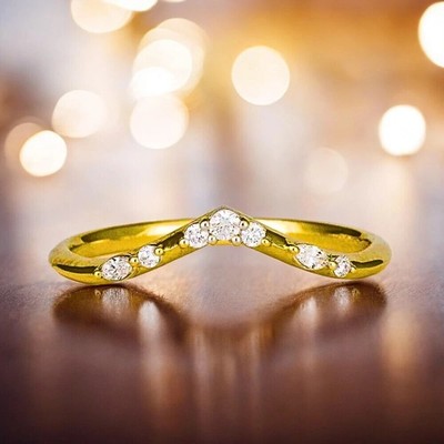 Yellow Gold Stacking Band 14K Diamond Lab Grown Round Cut 0.10 Ct Ring