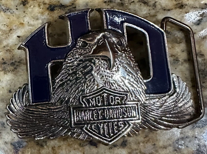 Harley Davidson Motorcycles Shield Eagle Brass Chrome 1980s Vintage Belt Buckle - Image 4 of 4